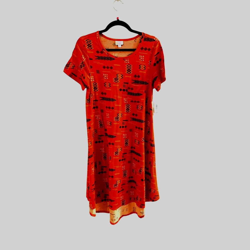 NEW LuLaRoe Aztech CARLY Maxi  Dress Size Small Scoop Neck Orange Black